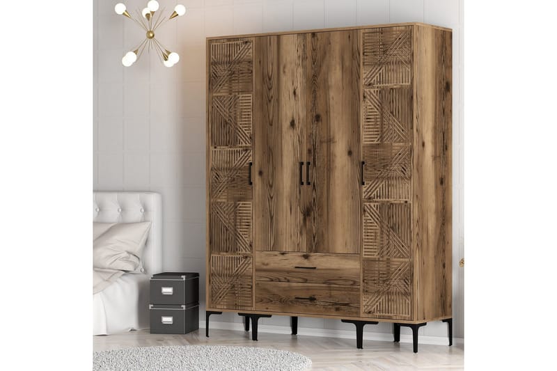 Kumsal Garderob 160 cm - Valnöt - Förvaring - Garderober & garderobssystem