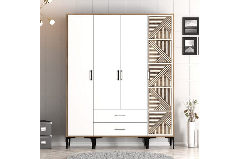Kumsal Garderob 160 cm - Vit/Brun - Förvaring - Garderober & garderobssystem