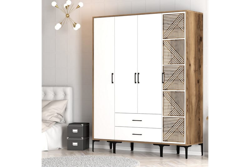 Kumsal Garderob 160 cm - Vit/Brun - Förvaring - Garderober & garderobssystem