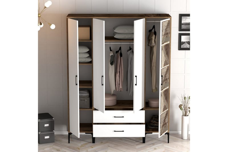 Kumsal Garderob 160 cm - Vit/Brun - Förvaring - Garderober & garderobssystem