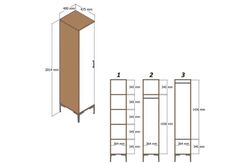 Kumsal Garderob 40 cm i Trä och Glas - Brun - Förvaring - Garderober & garderobssystem