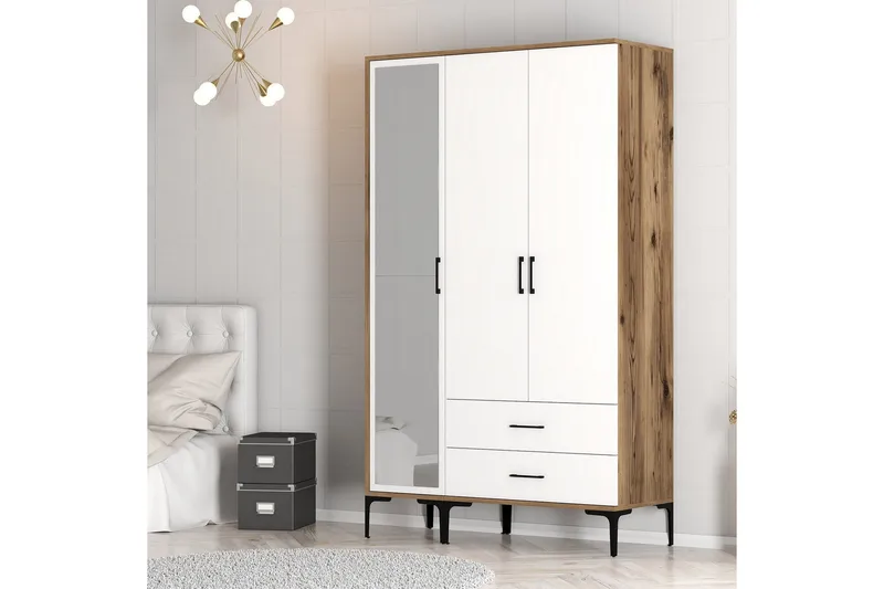 Kumsal Garderob med Spegel - Brun/Vit - Förvaring - Garderober & garderobssystem