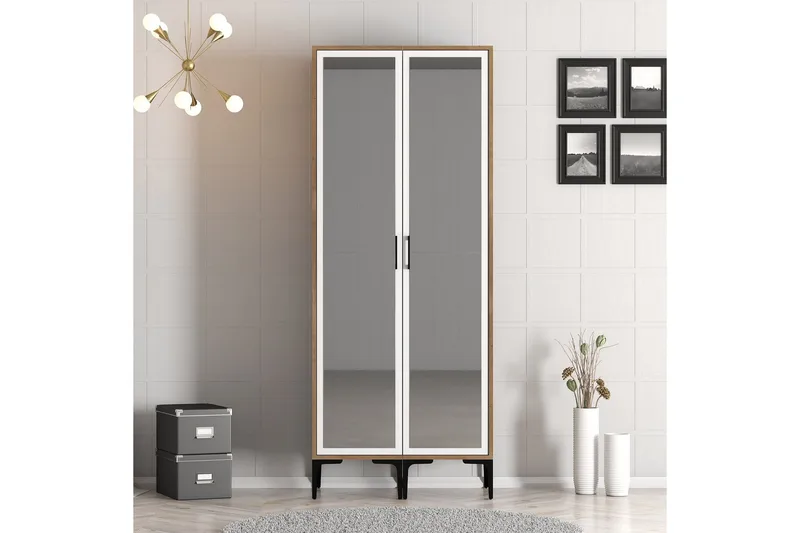 Kumsal Garderob med Spegel, Brun/Vit