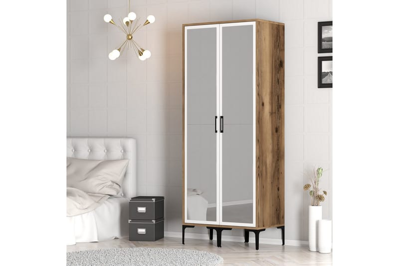 Kumsal Garderob med Spegel - Brun/Vit - Förvaring - Garderober & garderobssystem