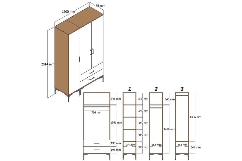 Kumsal Garderob med Spegel - Brun/Vit - Förvaring - Garderober & garderobssystem