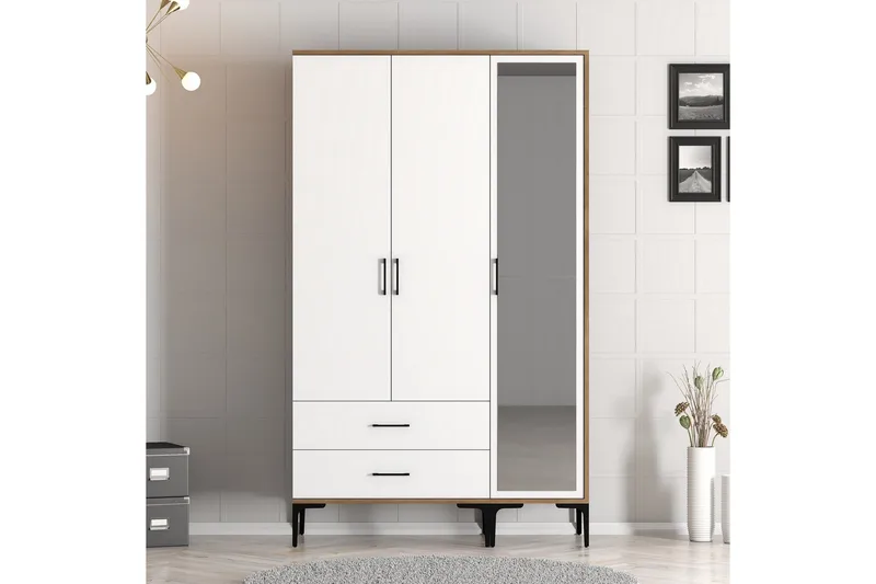 Kumsal Garderob med Spegel - Brun/Vit - Förvaring - Garderober & garderobssystem