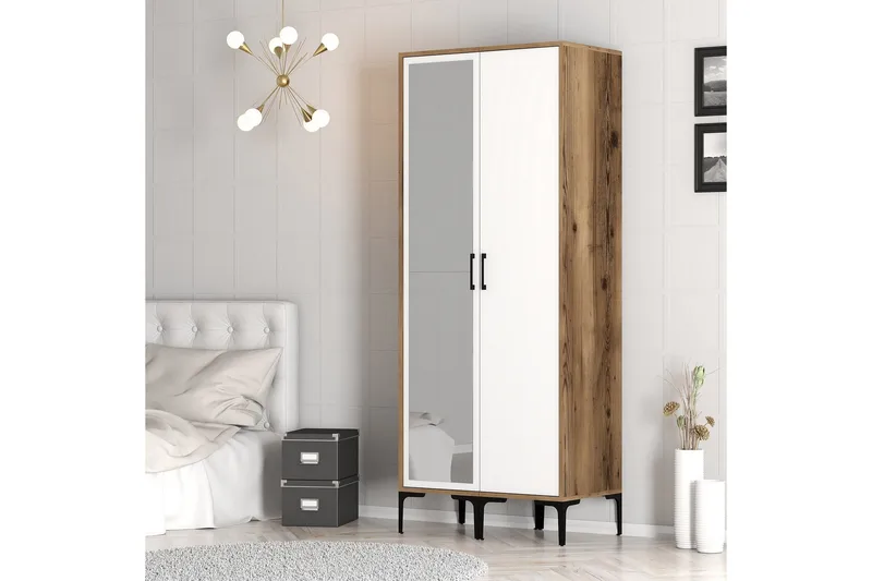 Kumsal Garderob med Spegel - Brun/Vit - Förvaring - Garderober & garderobssystem