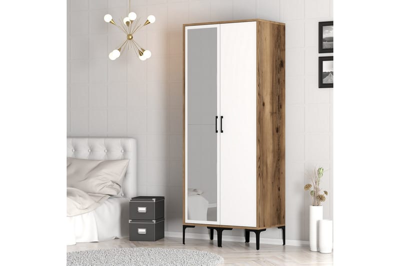 Kumsal Garderob med Spegel - Brun/Vit - Förvaring - Garderober & garderobssystem