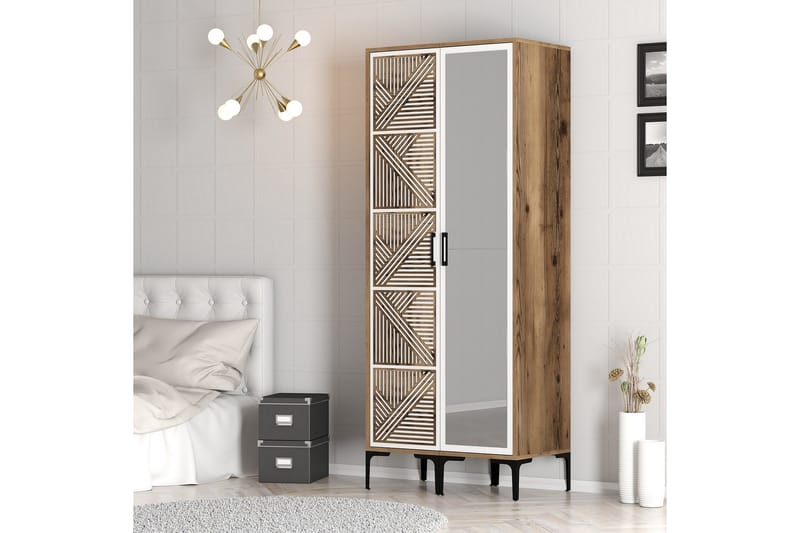 Kumsal Garderob med Spegel - Brun/Vit - Förvaring - Garderober & garderobssystem