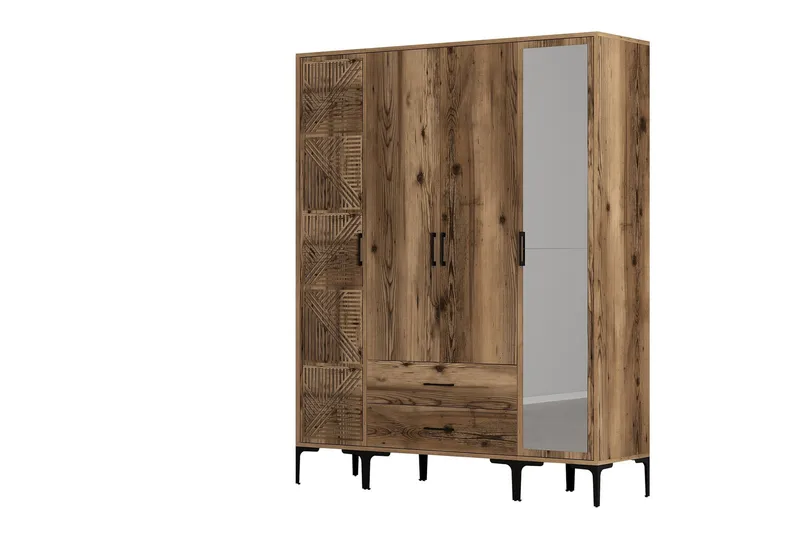 Kumsal Garderob med Spegel - Valnöt - Förvaring - Garderober & garderobssystem