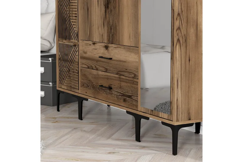 Kumsal Garderob med Spegel - Valnöt - Förvaring - Garderober & garderobssystem