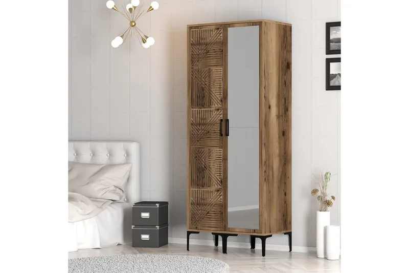 Kumsal Garderob med Spegel - Valnöt - Förvaring - Garderober & garderobssystem