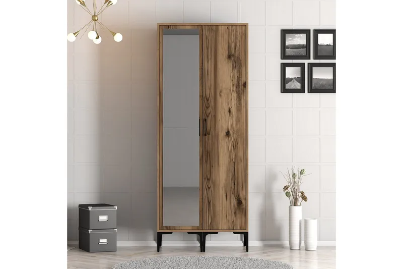 Kumsal Garderob med Spegel - Valnöt - Förvaring - Garderober & garderobssystem