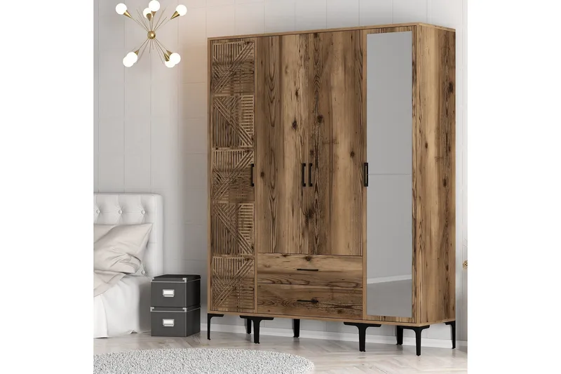 Kumsal Garderob med Spegel - Valnöt - Förvaring - Garderober & garderobssystem