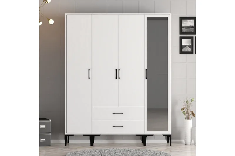 Kumsal Garderob med Spegel, Vit