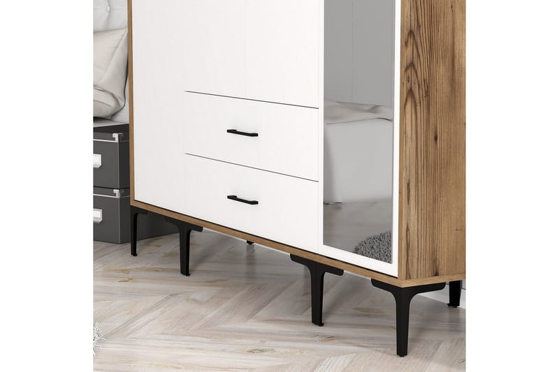 Kumsal Garderob med Spegel - Vit/Brun - Förvaring - Garderober & garderobssystem