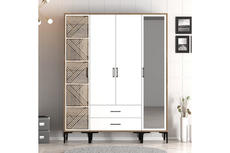 Kumsal Garderob med Spegel, Vit/Brun