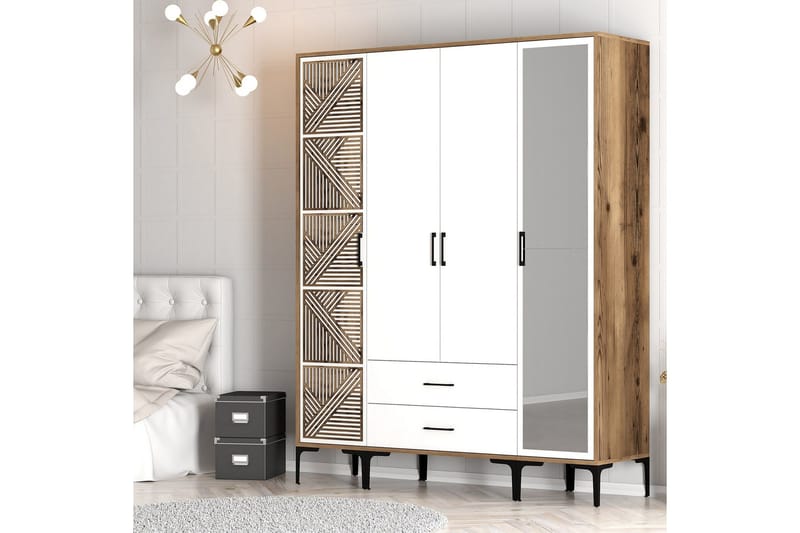 Kumsal Garderob med Spegel - Vit/Brun - Förvaring - Garderober & garderobssystem