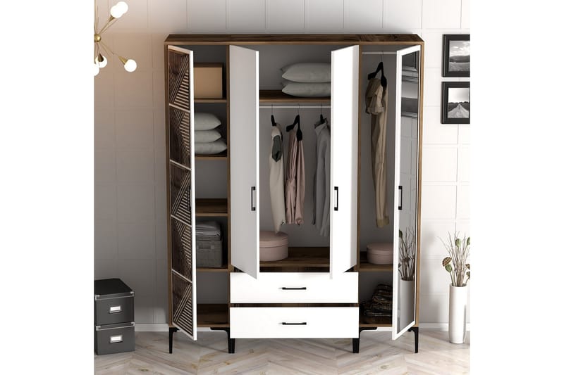 Kumsal Garderob med Spegel - Vit/Brun - Förvaring - Garderober & garderobssystem