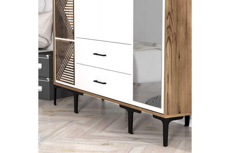 Kumsal Garderob med Spegel - Vit/Brun - Förvaring - Garderober & garderobssystem