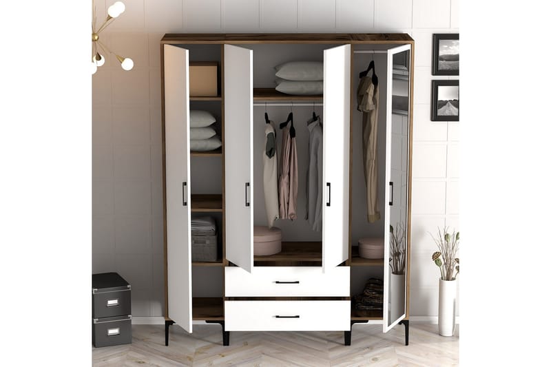 Kumsal Garderob med Spegel - Vit/Brun - Förvaring - Garderober & garderobssystem