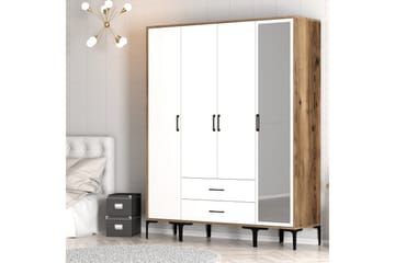 Kumsal Garderob med Spegel - Vit/Brun - Förvaring - Garderober & garderobssystem