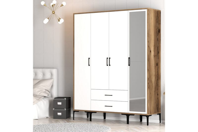 Kumsal Garderob med Spegel - Vit/Brun - Förvaring - Garderober & garderobssystem