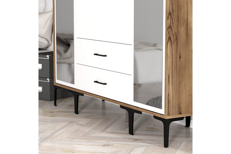 Kumsal Garderob med Spegel - Vit/Brun - Förvaring - Garderober & garderobssystem