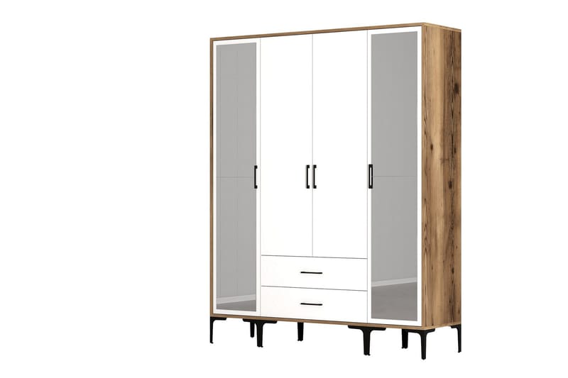 Kumsal Garderob med Spegel - Vit/Brun - Förvaring - Garderober & garderobssystem