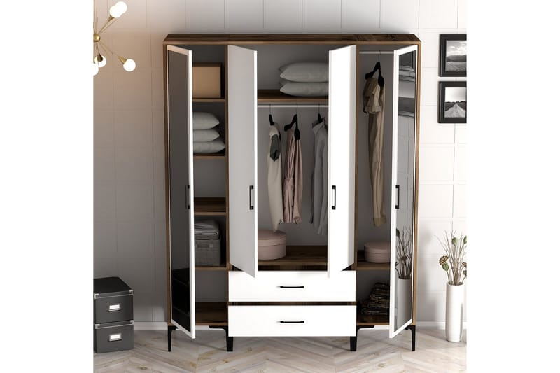 Kumsal Garderob med Spegel - Vit/Brun - Förvaring - Garderober & garderobssystem