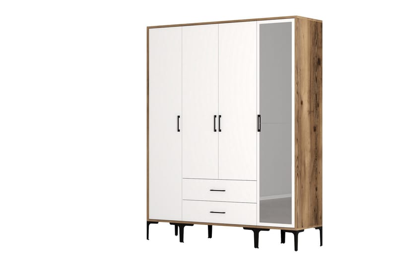 Kumsal Garderob med Spegel - Vit/Brun - Förvaring - Garderober & garderobssystem