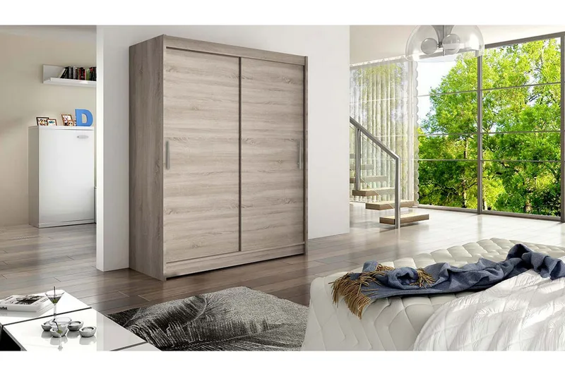 Leila Garderob 150 cm Skjutdörrar - Beige/Trä/Natur - Förvaring - Garderober & garderobssystem