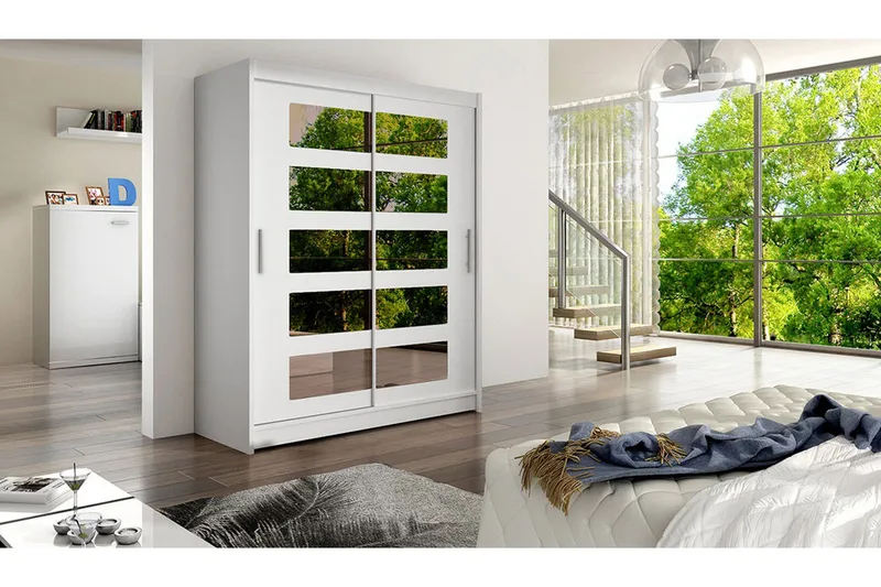 Leila Garderob 150 cm Skjutdörrar Delad Spegel - Vit - Förvaring - Garderober & garderobssystem