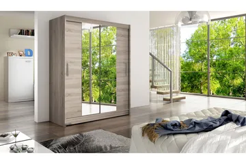 Leila Garderob 150 cm Skjutdörrar Smal Spegel - Ek - Förvaring - Garderober & garderobssystem