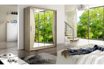 Leila Garderob 150 cm Skjutdörrar Svängd Spegel - Ek/Spegel - Förvaring - Garderober & garderobssystem