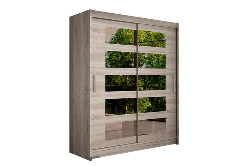 Leila Garderob Skjutdörrar 5-Delad Spegel - Beige/Trä/Natur - Förvaring - Garderober & garderobssystem