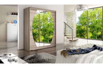 Leila Garderob Skjutdörrar Rund Spegel - Ek/Tryffel/Spegel - Förvaring - Garderober & garderobssystem