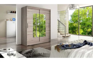 Leila Garderob Skjutdörrar Smal Fyrkantig Spegel - Beige/Trä/Natur - Förvaring - Garderober & garderobssystem