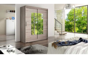 Leila Garderob Skjutdörrar Smal Fyrkantig Spegel - Beige/Trä/Natur - Förvaring - Garderober & garderobssystem