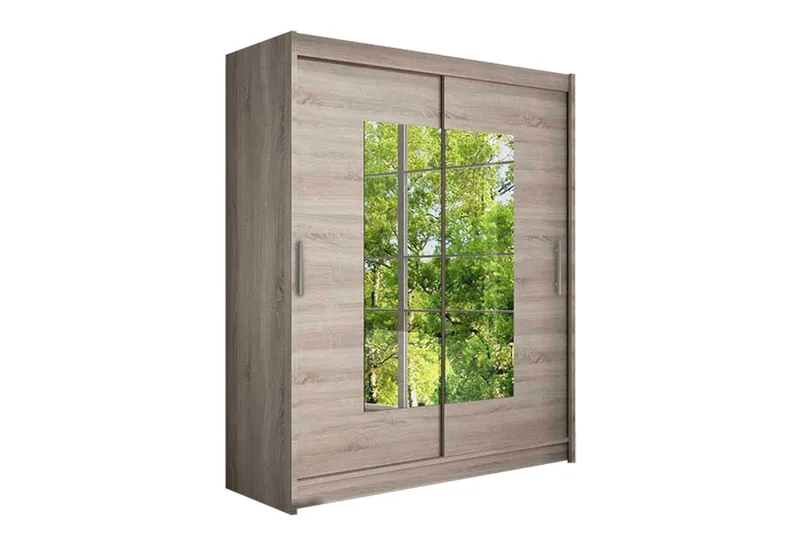 Leila Garderob Skjutdörrar Smal Fyrkantig Spegel - Beige/Trä/Natur - Förvaring - Garderober & garderobssystem