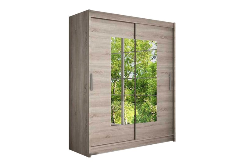 Leila Garderob Skjutdörrar Smal Fyrkantig Spegel - Beige/Trä/Natur - Förvaring - Garderober & garderobssystem