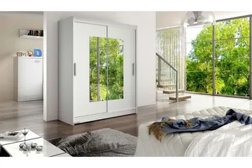 Leila Garderob Skjutdörrar Smal Fyrkantig Spegel - Vit - Förvaring - Garderober & garderobssystem