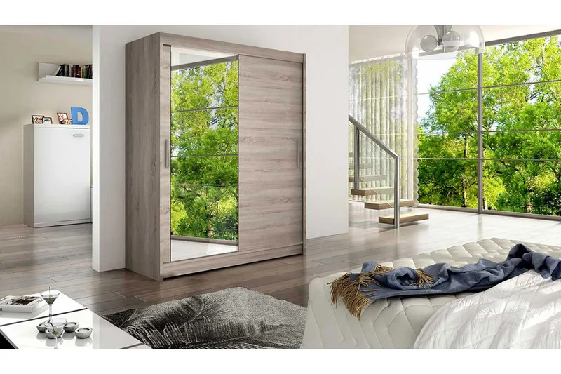 Leila Garderob Skjutdörrar Spegel - Trä/Natur - Förvaring - Garderober & garderobssystem