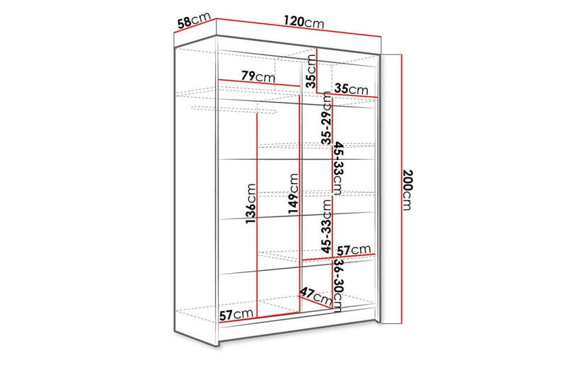 Liverpool Garderob 120x200 cm - Vit/Svart - Förvaring - Garderober & garderobssystem