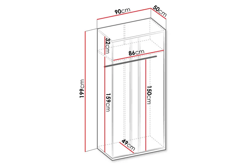 Metropolitan Garderob 90x199 cm - Vit/Grå/Svart - Förvaring - Garderober & garderobssystem