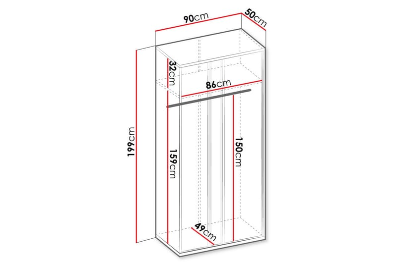 Metropolitan Garderob 90x199 cm - Vit/Grå/Svart - Förvaring - Garderober & garderobssystem