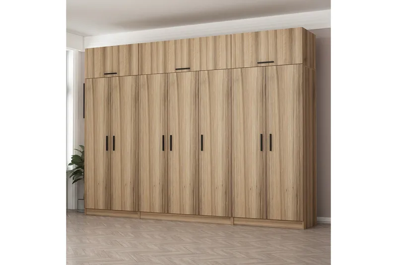 Minar Garderob 315x235 cm - Valnöt - Förvaring - Garderober & garderobssystem