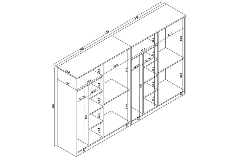 Olera Garderob 280x180 cm - Vit - Förvaring - Garderober & garderobssystem