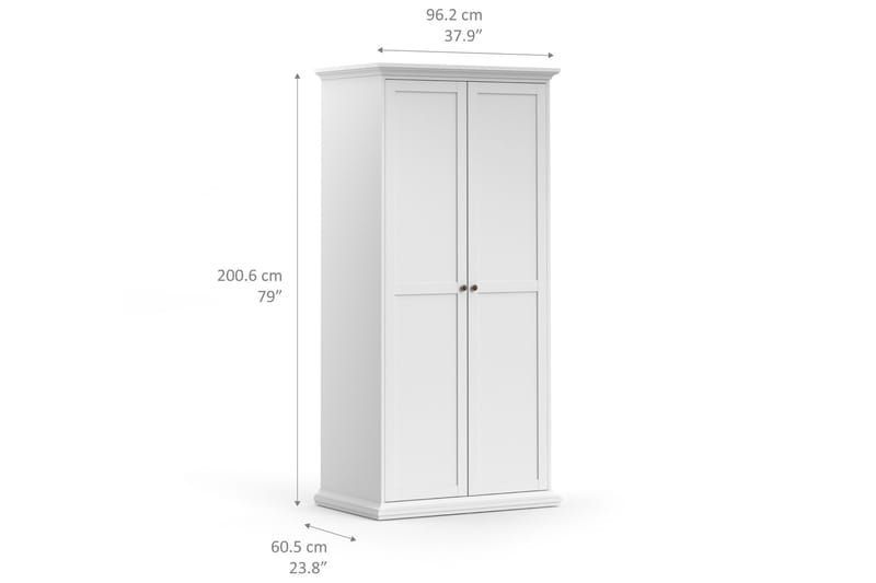 Paris Garderob 96 cm 2 Dörrar - Vit - Förvaring - Garderober & garderobssystem