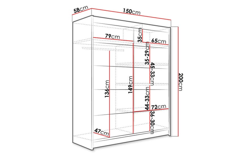 Pickering Garderob 150x200 cm - Svart/Vit - Förvaring - Garderober & garderobssystem